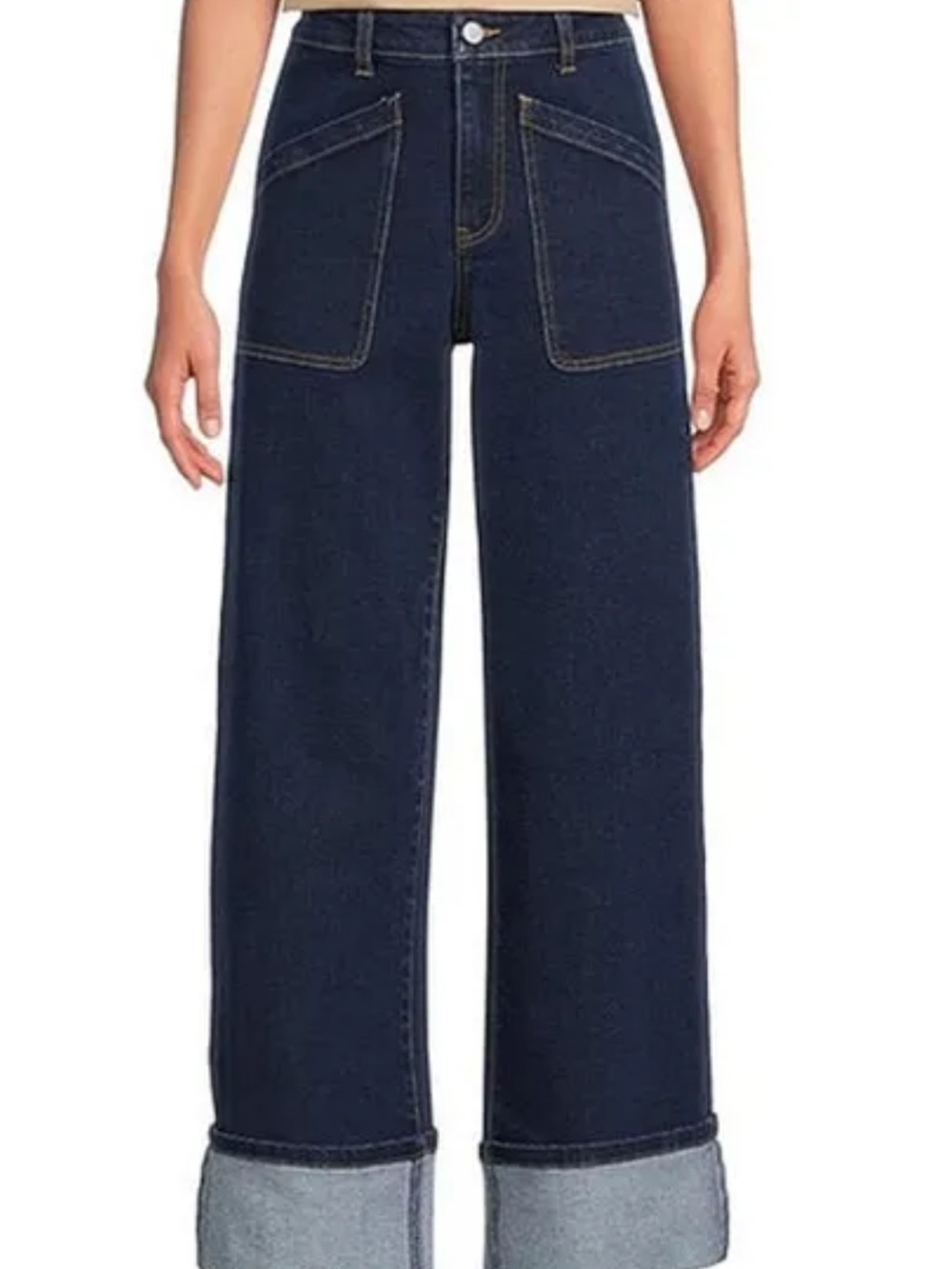 Gibson Latimer Dark Blue Wide-Leg Jeans with Cuffed Hem
